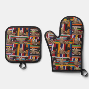 Oven Mitt & Pot Holder Cat Kitten Meow Ofenhandschuh & Topflappen-Set