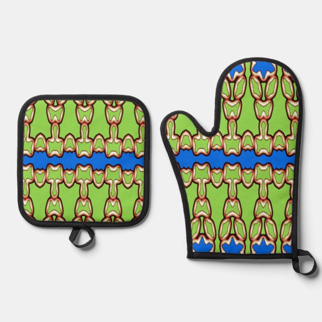 Oven Mitt & Pot Holder, Klassisches Stoffmuster O Ofenhandschuh & Topflappen-Set (Vorderseite)