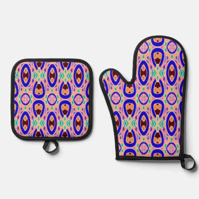 Oven Mitt & Pot Holder, Klassisches Stoffmuster Ofenhandschuh & Topflappen-Set (Vorderseite)