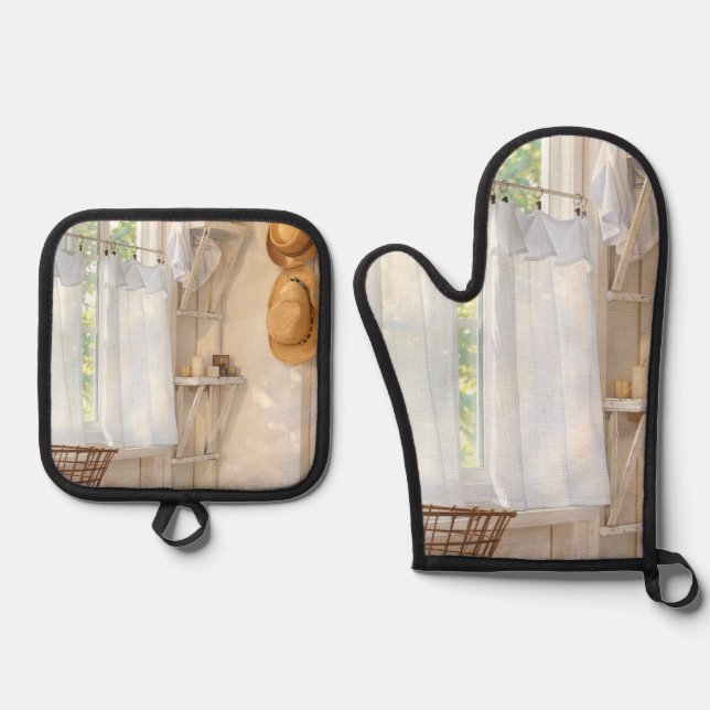 Oven Mitt & Pot Holder Set Curtain in the Wind (Vorderseite)