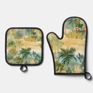 Oven Mitt & Pot Holder Set Tropical Design