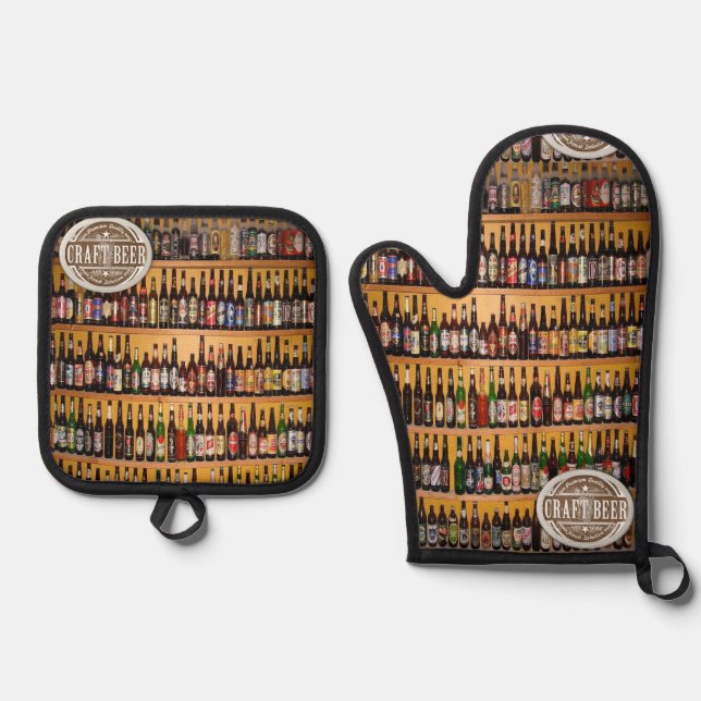 Oven Mitt & Pot Holders Bierflaschen Ofenhandschuh & Topflappen-Set (Vorderseite)