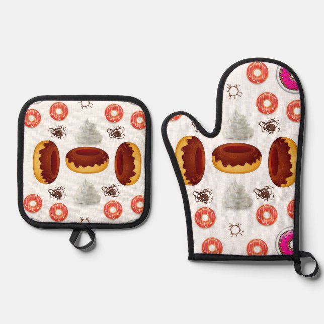 Oven Mitt & Pot Holders Donuts Ofenhandschuh & Topflappen-Set (Vorderseite)