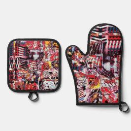 Oven Mitt & Pot Holders – Fragmented Pulse Ofenhandschuh & Topflappen-Set