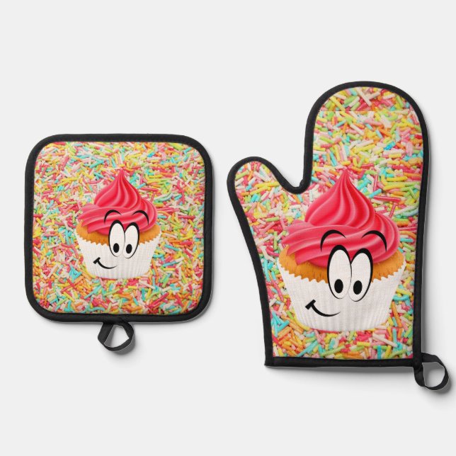 Oven Mitt & Pot Holders Kuchengebäck Ofenhandschuh & Topflappen-Set (Vorderseite)