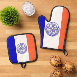 Oven Mitt, Pot Holders mit der Flagge New Yorks, U Ofenhandschuh & Topflappen-Set