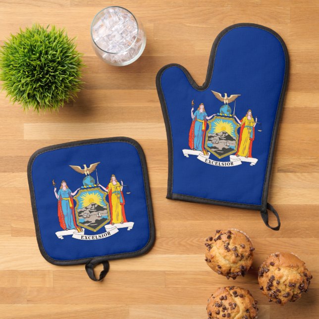Oven Mitt, Pot Holders mit der Flagge New Yorks, U Ofenhandschuh & Topflappen-Set (Oben Unten)