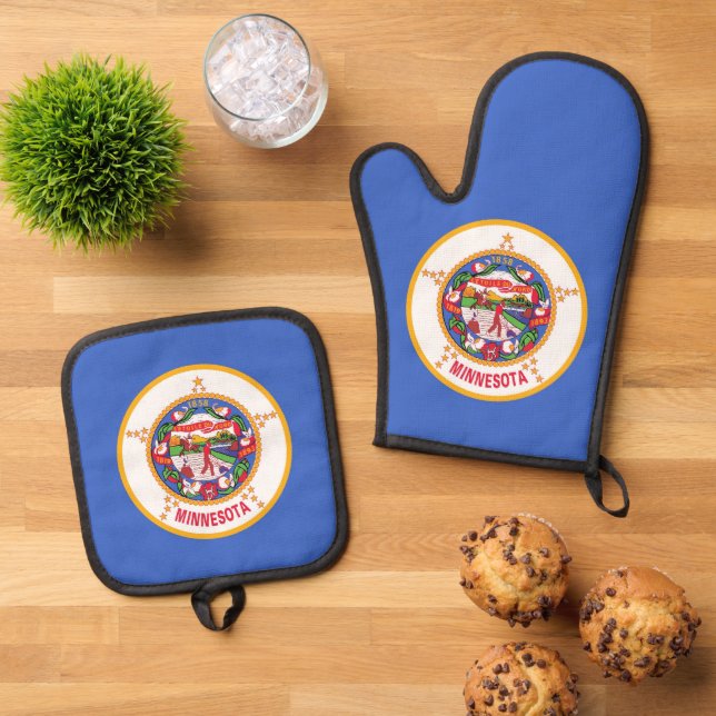 Oven Mitt, Pot Holders mit der Flagge von Minnesot Ofenhandschuh & Topflappen-Set (Oben Unten)