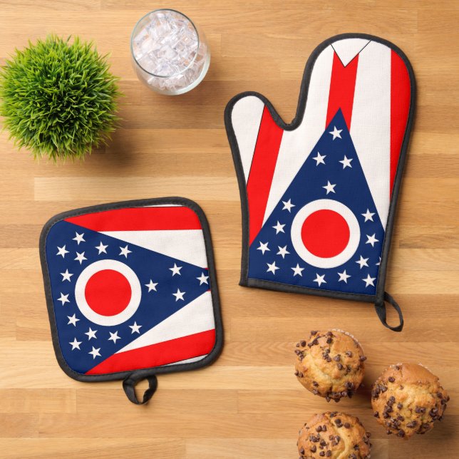 Oven Mitt, Pot Holders mit der Flagge von Ohio, US Ofenhandschuh & Topflappen-Set (Oben Unten)
