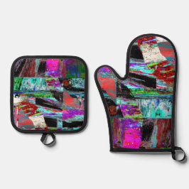 Oven Mitt & Pot Holders – Neon Pulse Ofenhandschuh & Topflappen-Set