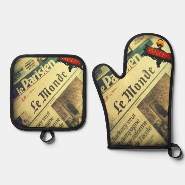 Oven Mitt & Pot Holders Paris Frankreich Ofenhandschuh & Topflappen-Set (Vorderseite)
