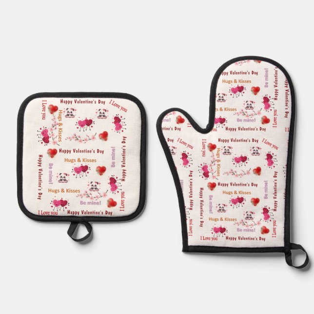 Oven Mitt & Pot Holders Valentine's Day Couple Ofenhandschuh & Topflappen-Set (Vorderseite)