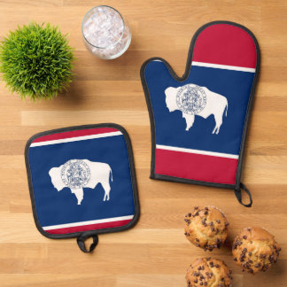 Oven Mitt, Pot Holders, Wyoming flag Ofenhandschuh & Topflappen-Set
