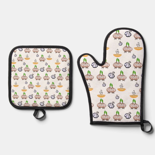Oven Mitt & Pot Holders Zwiebel Ofenhandschuh & Topflappen-Set (Vorderseite)