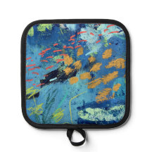 Oven Mitt und Pot Holder in Blackfish Design