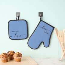Oven Mitt und Pot Holders - Cornflower Blue