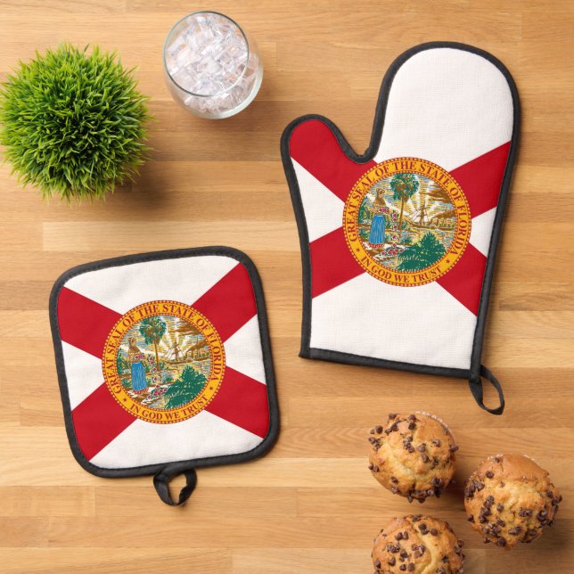 Oven Mitt und Pot Holders mit der Flagge Floridas, Ofenhandschuh & Topflappen-Set (Oben Unten)