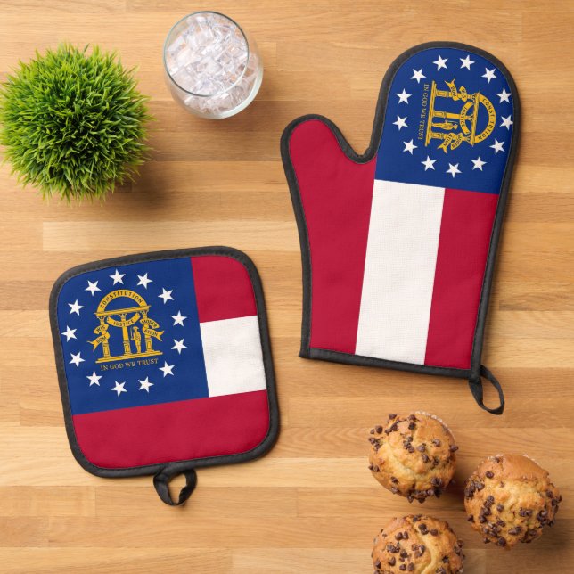 Oven Mitt und Pot Holders mit georgischer Flagge,  Ofenhandschuh & Topflappen-Set (Oben Unten)