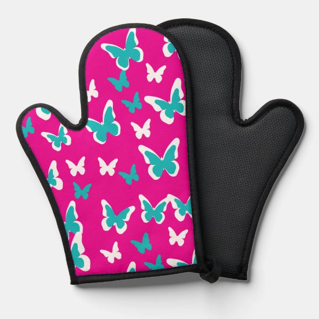 Oven Mitt und Pot Holders Schmetterlinge Ofenhandschuh (Vorderseite/Rückseite)