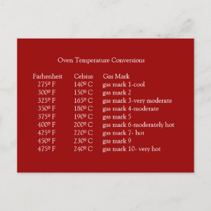 Oven Temperature Conversions Postcard Postkarte