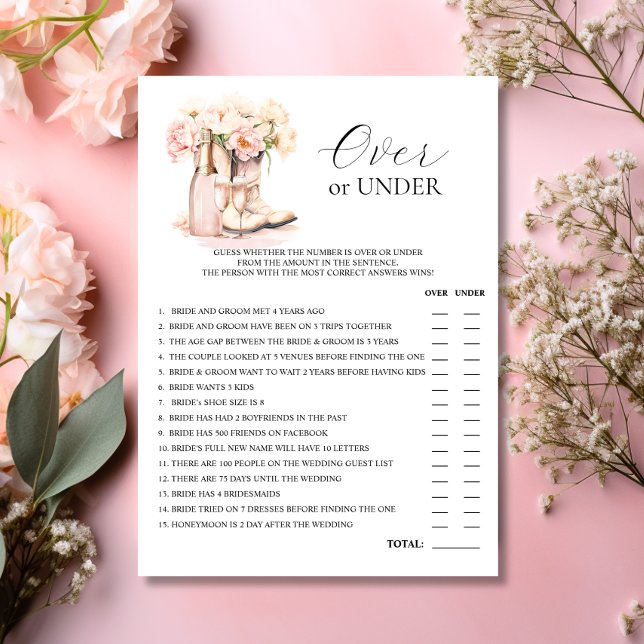 OVER oder UNDER Boost Bubbly Brautparty GAME Einladung (OVER or UNDER Boots Bubbly Bridal Shower GAME Invitation)