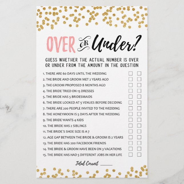 Over oder Under Brautparty oder Hen Party (Vorderseite)