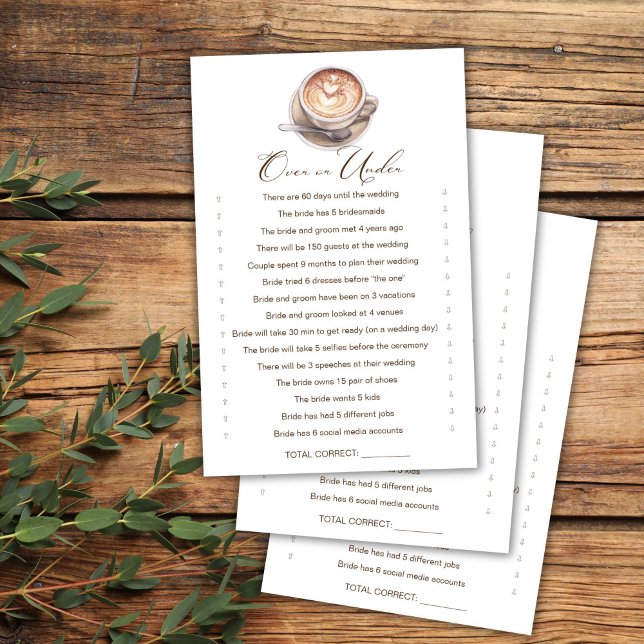 Over oder Under coffee fall Brautparty (Over or Under love is brewing coffee cappuccino fall bridal shower games card)
