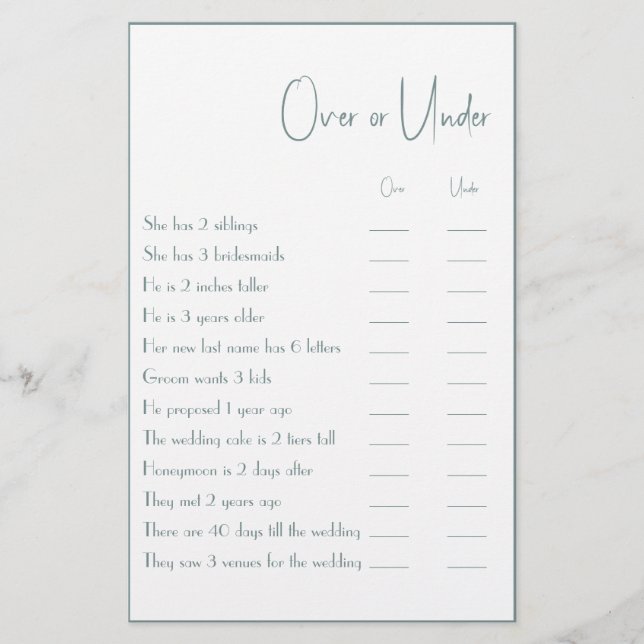 Over oder under Couple Shower Game Flyer (Vorne)