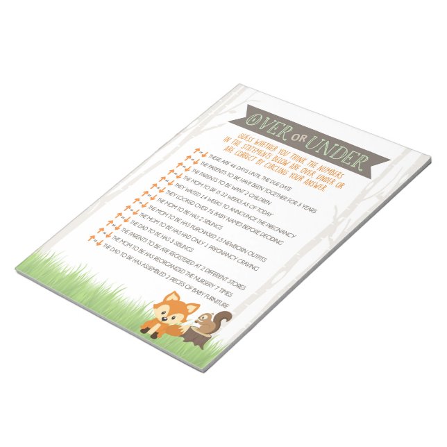 Over oder Under Woodland Fox Baby Showspiel Pack Notizblock (angewinkelt)