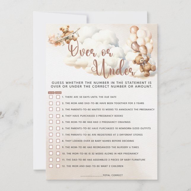 OVER ODER UNTER Baby Shooter Game Niedlich Bear Ba Einladung (Vorderseite)