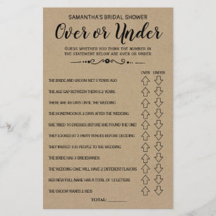 Over oder unter rustikaler Brautparty-Spielkarte Flyer