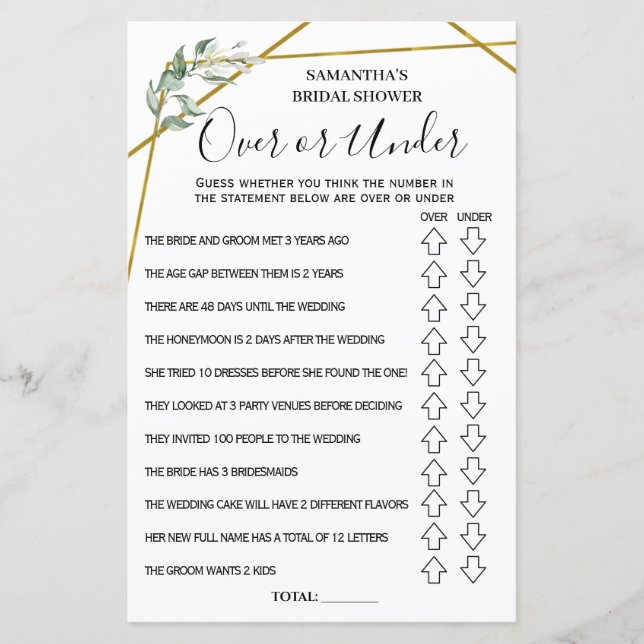 Over or Under Brautparty Englisch Spanisch (Vorderseite)