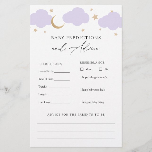 Over the Moon Baby Advice and Predictions Card (Vorderseite)
