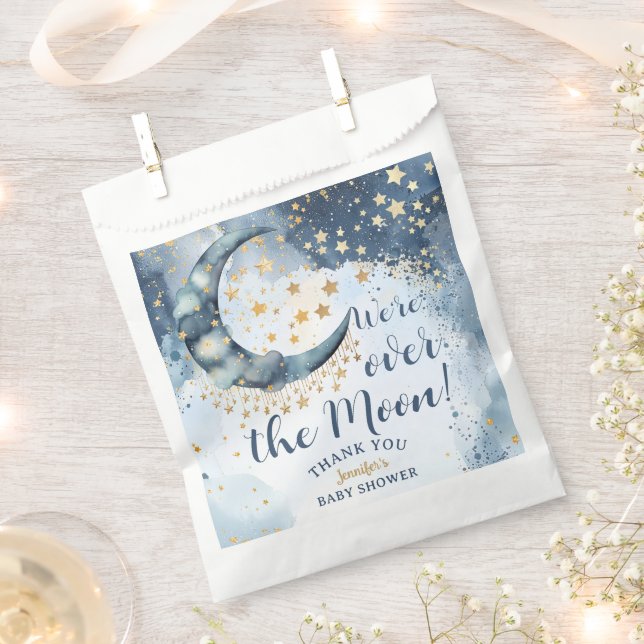Over The Moon Baby Shower Boy Blue Twinkle Star Geschenktütchen (Ausgeschnitten)