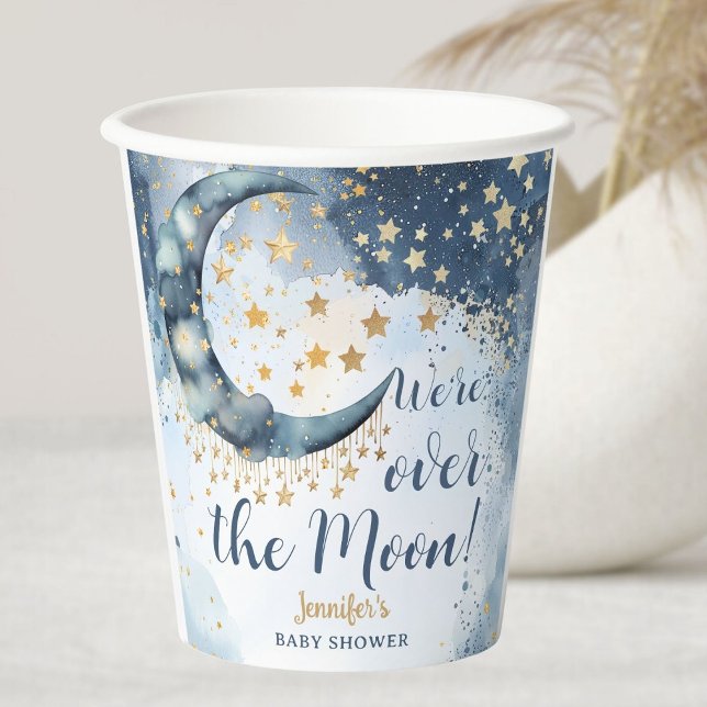 Over The Moon Baby Shower Boy Blue Twinkle Stars Pappbecher (Von Creator hochgeladen)