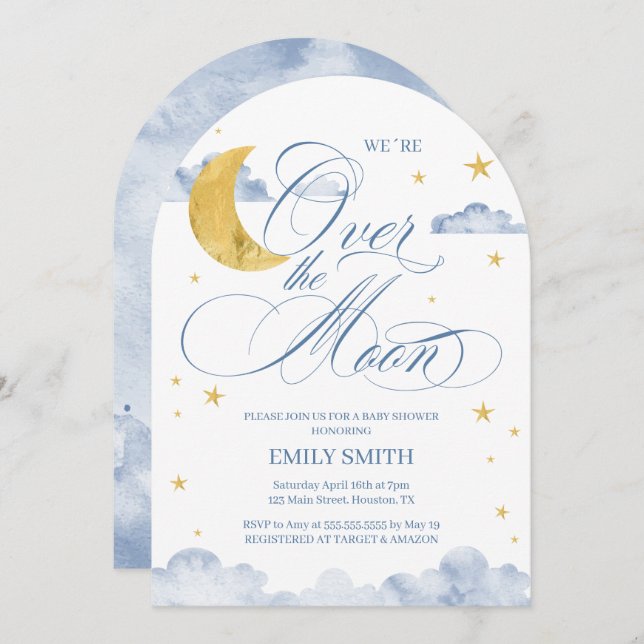 Over The Moon Baby Shower Einladung (Vorne/Hinten)