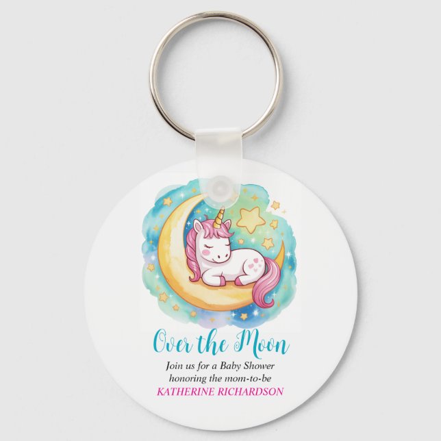 Over the Moon Baby Shower – Sleeping Unicorn  Schlüsselanhänger (Vorderseite)