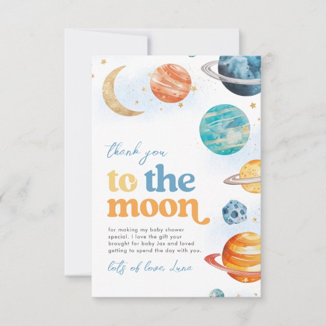 Over the Moon Baby Shower Thank You Cards Dankeskarte (Vorderseite)