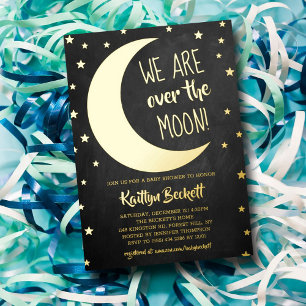 Over The Moon Babyparty-Einladung aus echter Fol Folieneinladung