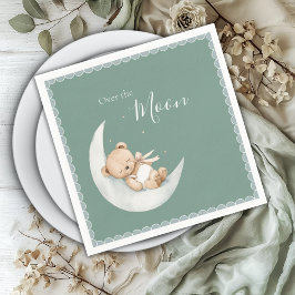 Over the Moon Bear Green Baby Shower Serviette