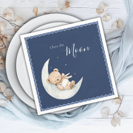 Over the Moon Bear Navy Blue Baby Shower Serviette