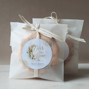 Over the Moon Boho Goldstaub & Wolken Klassisch Ru Runder Aufkleber