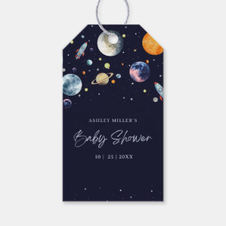 Over The Moon Boy Baby Shower Invite, Space Galaxy Geschenkanhänger