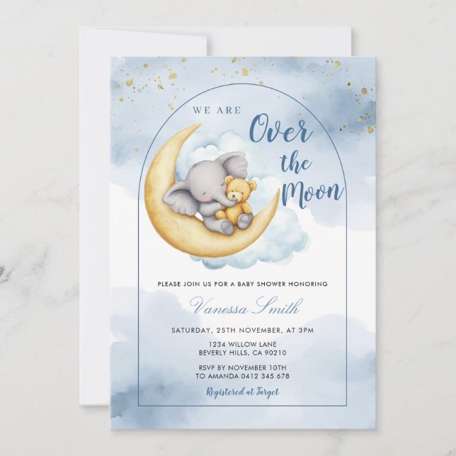 Over The Moon Boy Girl Baby Shower Invitation Einladung (Vorderseite)