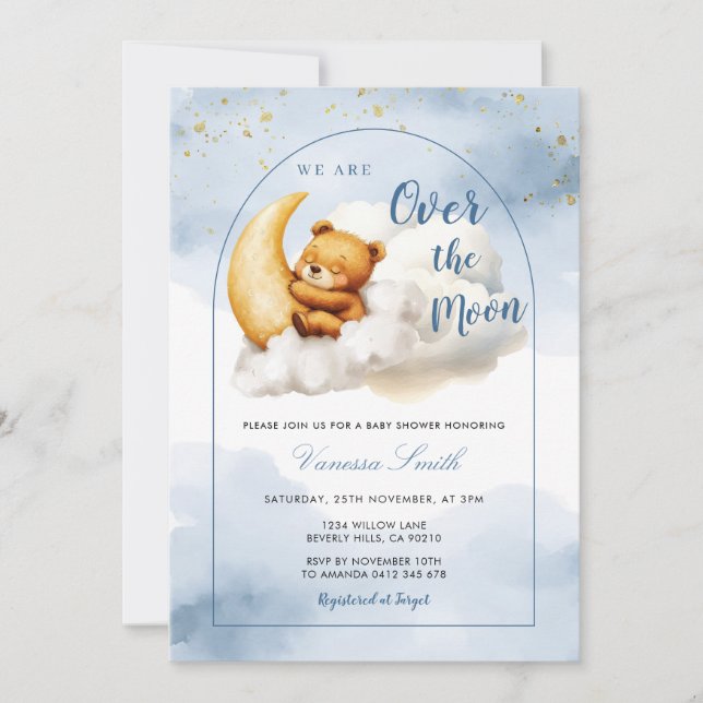 Over The Moon Boy Girl Baby Shower Invitation Einladung (Vorderseite)