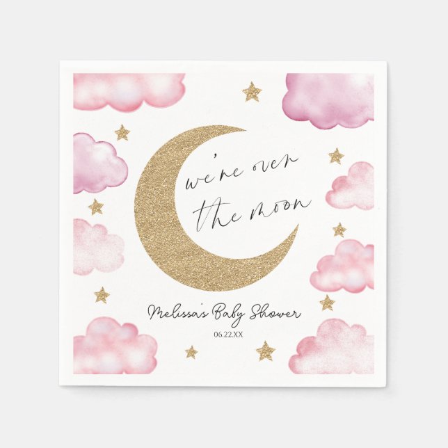 Over The Moon Celestial Pink Clouds Baby Shower Serviette (Vorderseite)