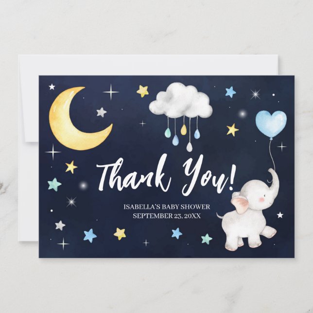 Over The Moon Elephant Baby Shower Thank You Card Dankeskarte (Vorderseite)