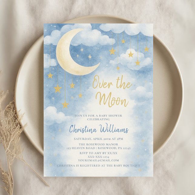 Over the Moon for Baby Shower Invitation Einladung (Von Creator hochgeladen)