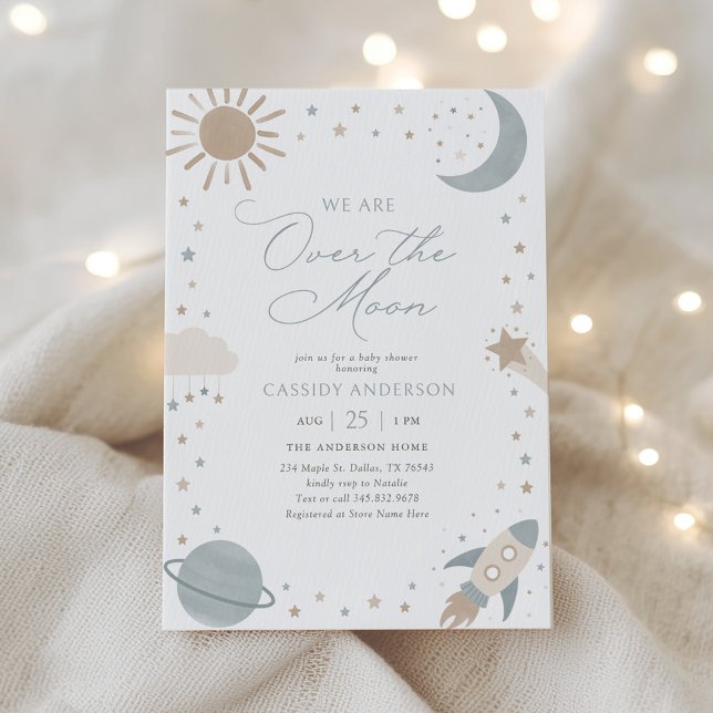 Over the Moon Outer Space Baby Shower Einladung (Von Creator hochgeladen)