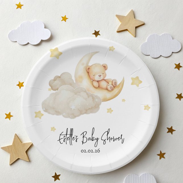 Over The Moon Teddy Bear Baby Shower Pappteller (Von Creator hochgeladen)